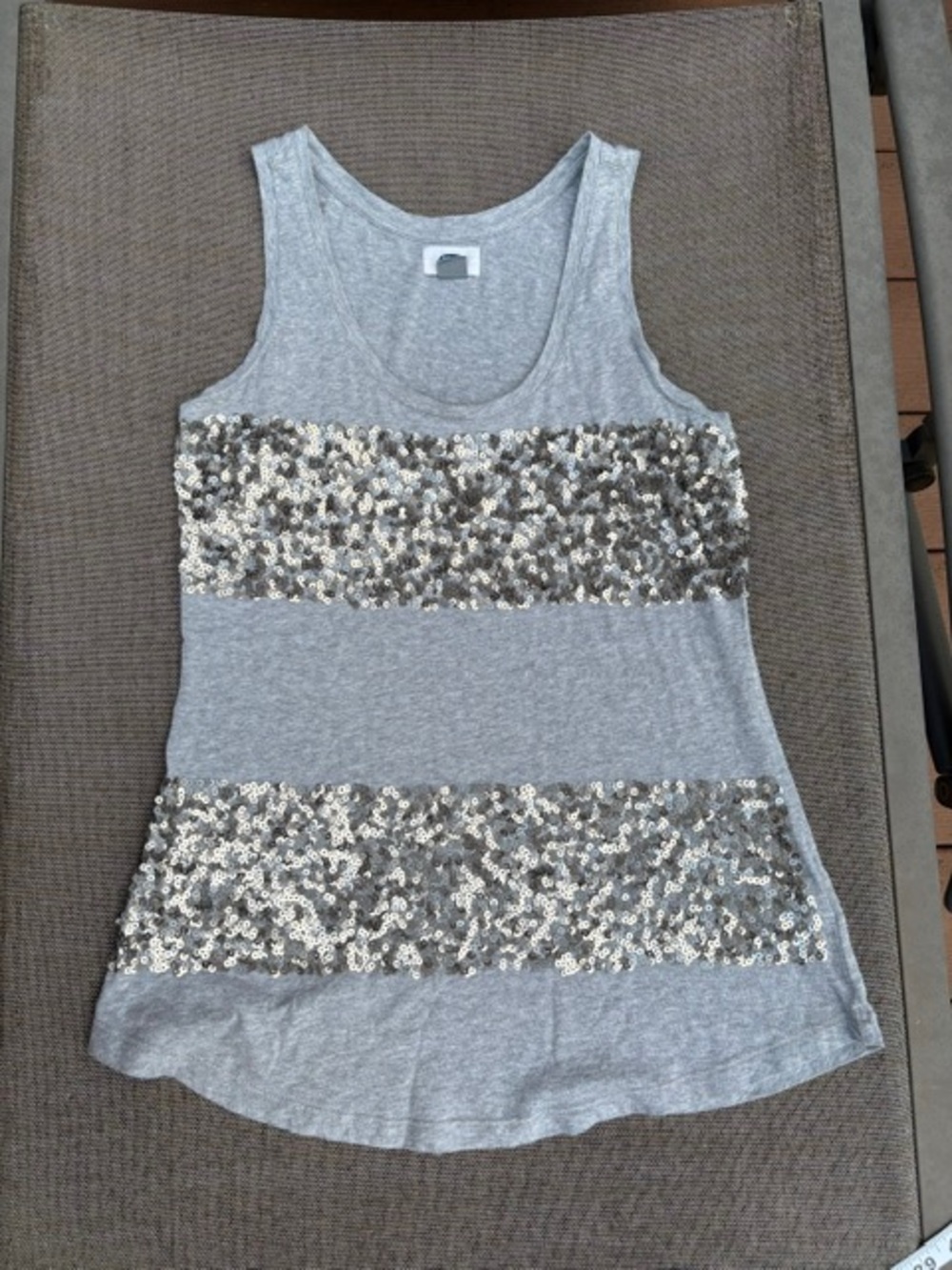 Old Navy Gray Tank with Silver Sequins Stripe Rows worn once women's size S